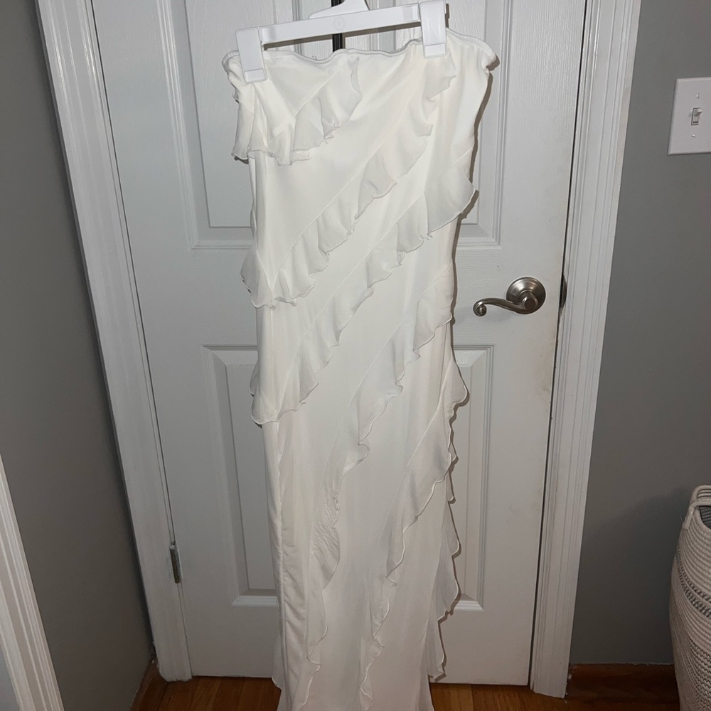 Amazon Strapless White Ruffle Dress